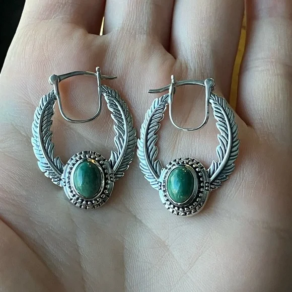 Nevada Turquoise Sterling Silver Feather Earrings